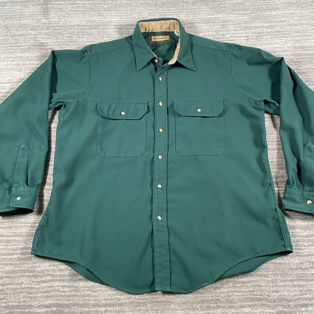 Vintage Remington Shirt Mens XL Green Twill Outdoor Hunting Long Sleeve USA